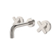 Kaya Wall Set, Cross Taps, 130mm in Brushed Nickel