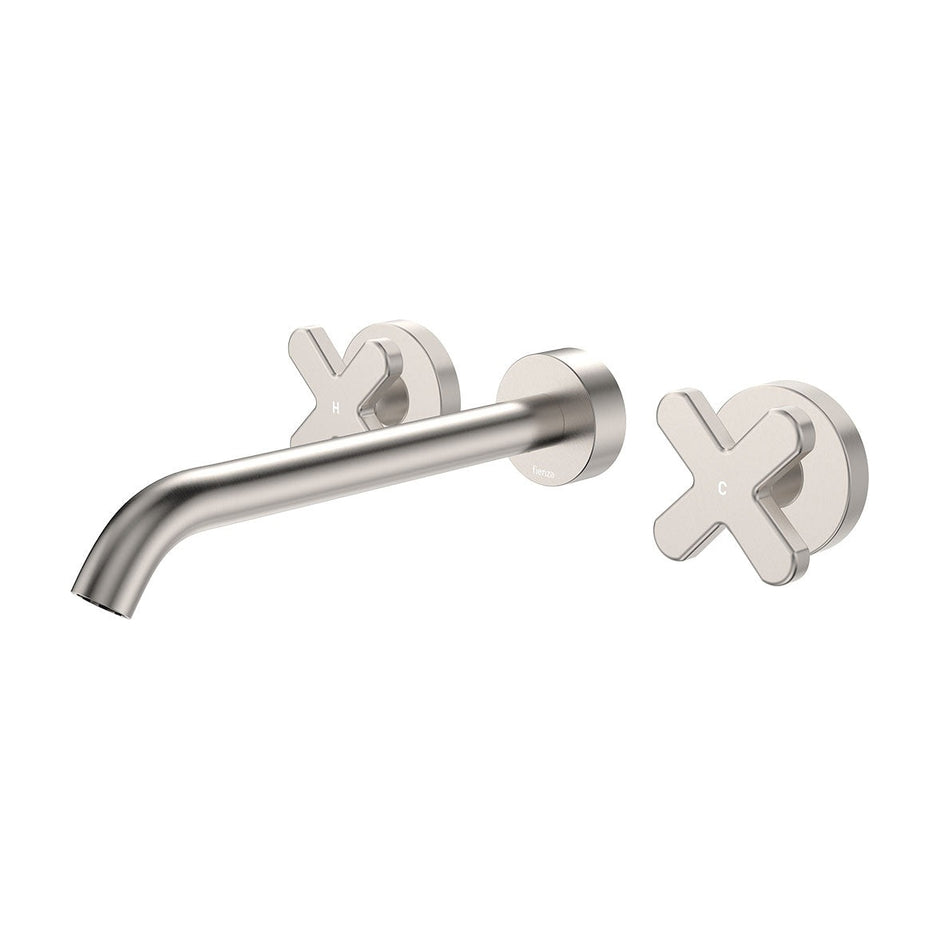 Kaya Wall Set, Cross Taps, 220mm in Brushed Nickel