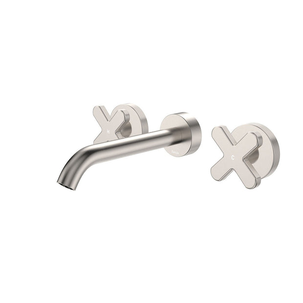 Kaya Wall Set, Cross Taps, 180mm in Brushed Nickel