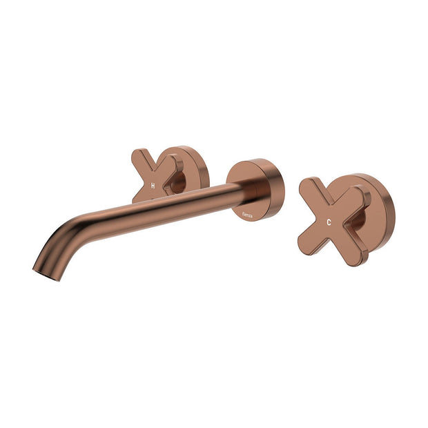 Kaya Wall Set, Cross Taps, 220mm in Brushed Copper