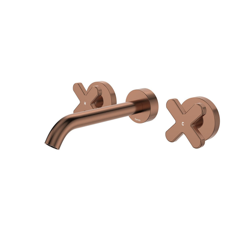 Kaya Wall Set, Cross Taps, 180mm in Brushed Copper