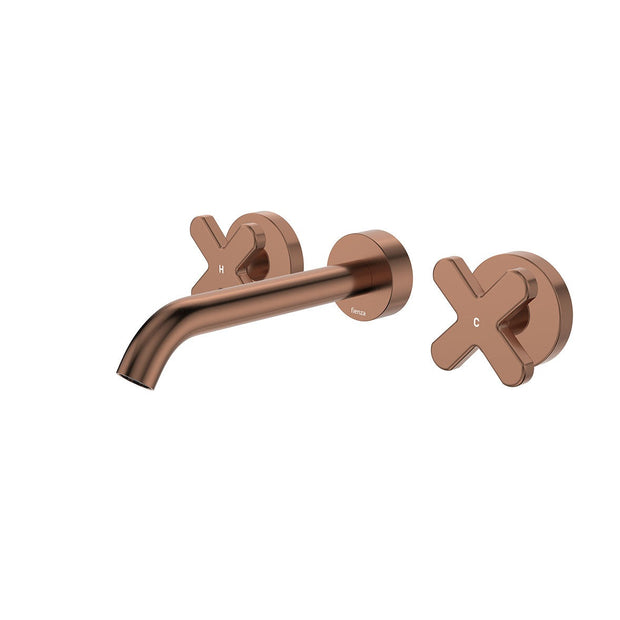 Kaya Wall Set, Cross Taps, 180mm in Brushed Copper