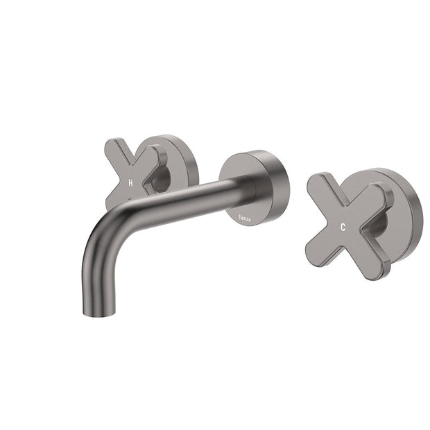 Kaya Wall Set, Cross Taps, 130mm in Gun Metal