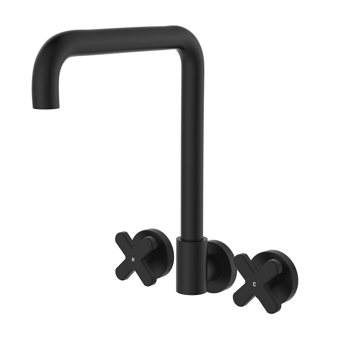 Kaya Squareline Wall Set, Cross Taps in Matte Black