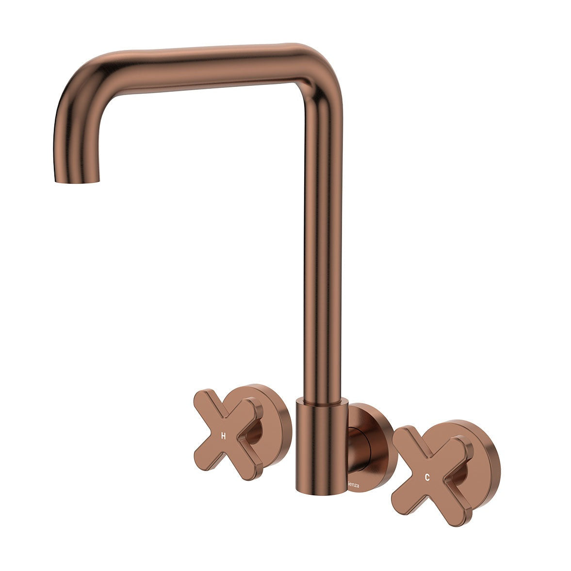 Kaya Squareline Wall Set, Cross Taps in Brushed Copper