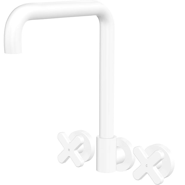 Kaya Squareline Wall Set, Cross Taps in Matte White