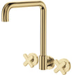 Kaya Squareline Wall Set, Cross Taps in Urban Brass