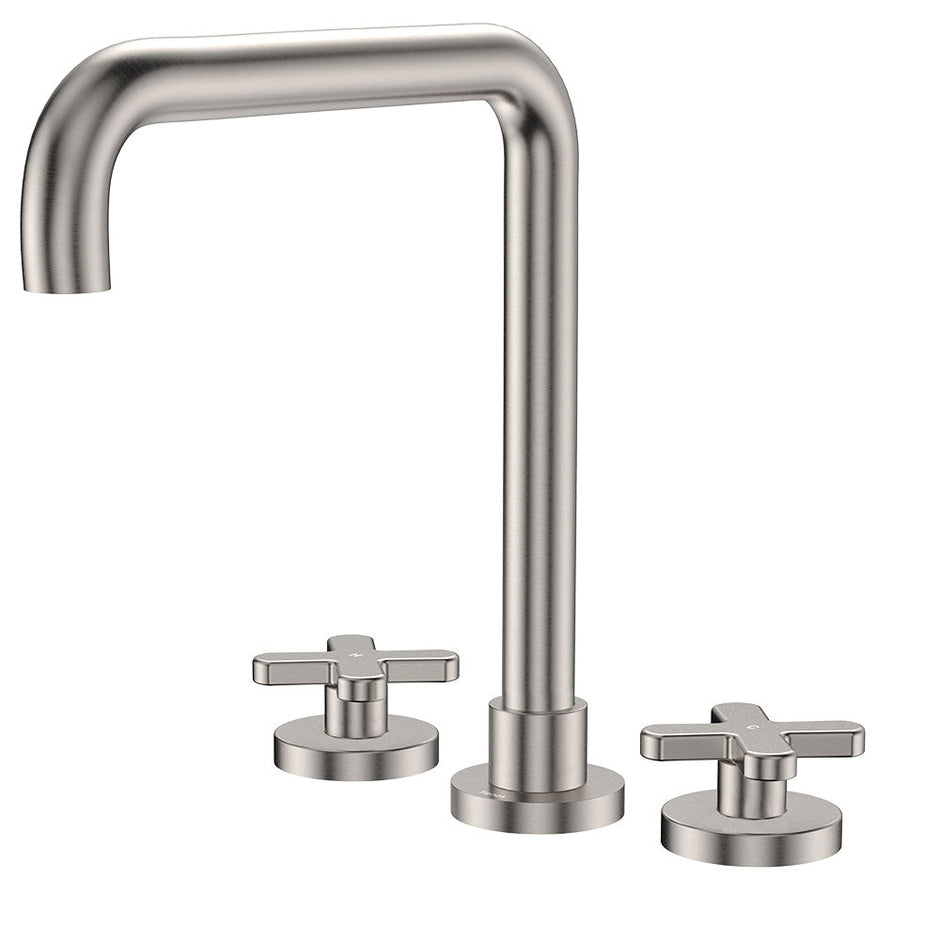 Kaya Squareline Hob Set, Cross Taps in Brushed Nickel