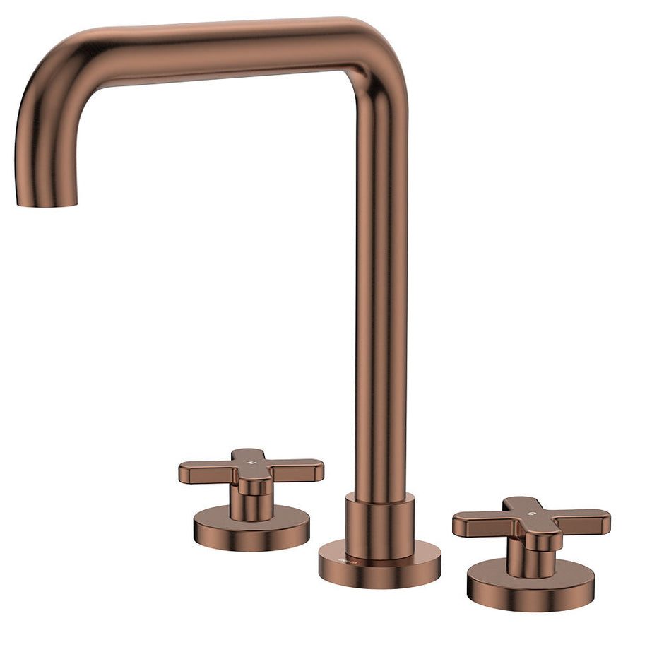 Kaya Squareline Hob Set, Cross Taps in Brushed Copper