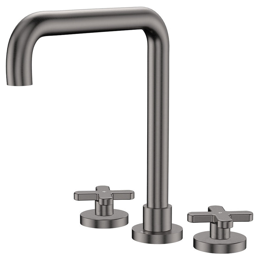 Kaya Squareline Hob Set, Cross Taps in Gun Metal