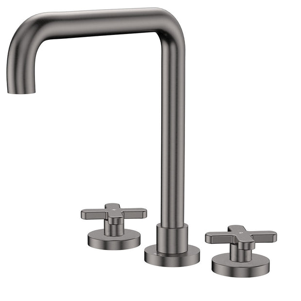 Kaya Squareline Hob Set, Cross Taps in Gun Metal
