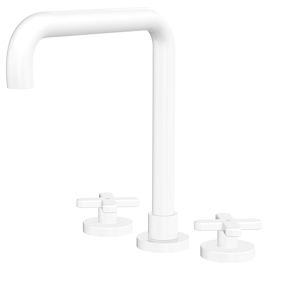 Kaya Squareline Hob Set, Cross Taps in Matte White