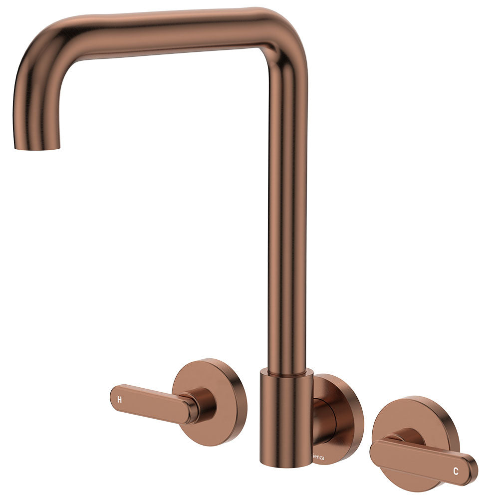 Kaya Squareline Wall Set, Lever Taps in Brushed Copper