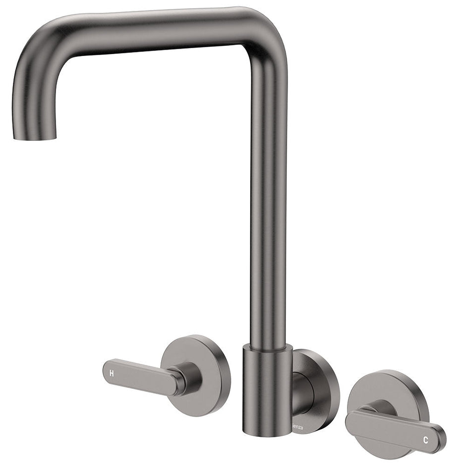 Kaya Squareline Wall Set, Lever Taps in Gun Metal