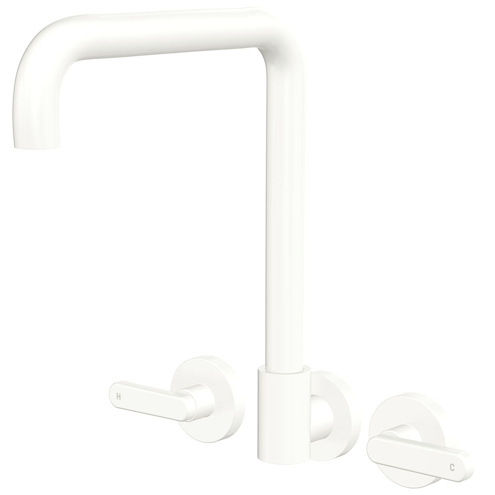 Kaya Squareline Wall Set, Lever Taps in Matte White