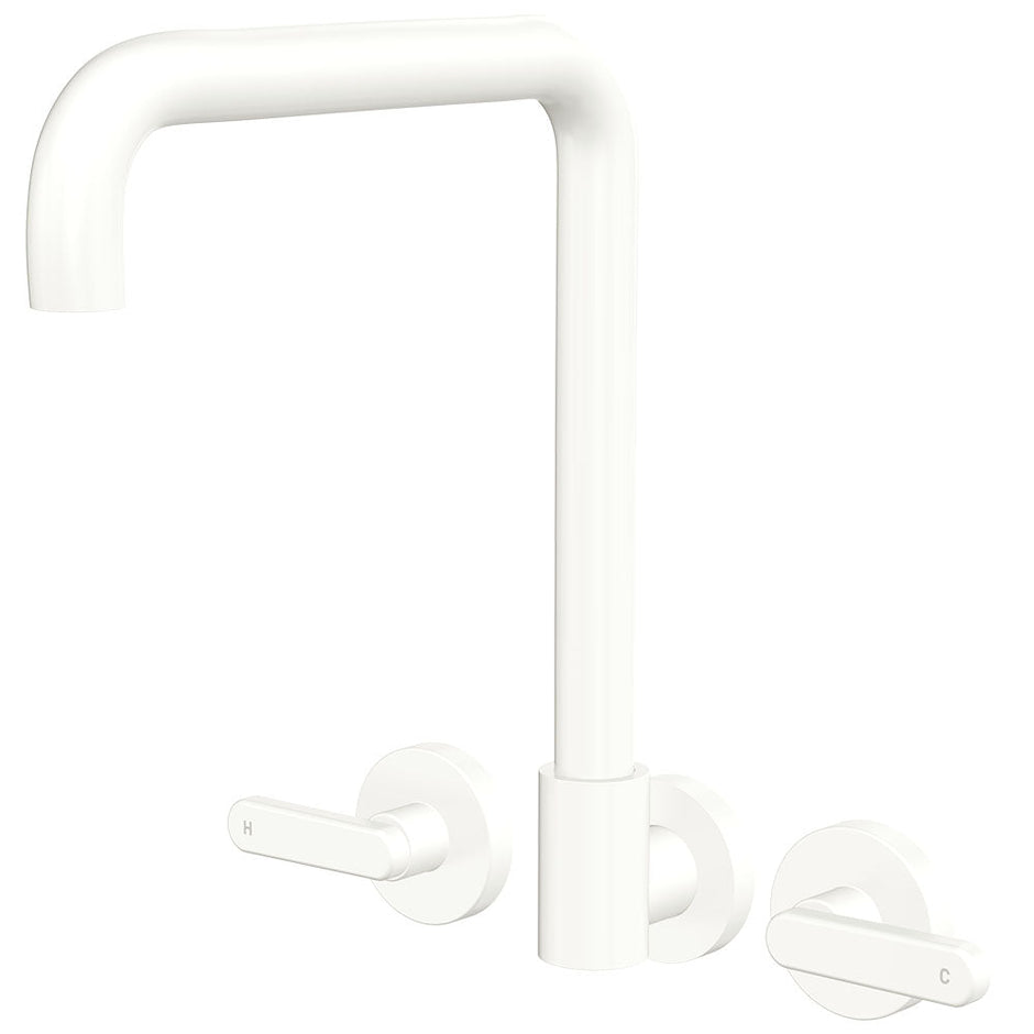 Kaya Squareline Wall Set, Lever Taps in Matte White
