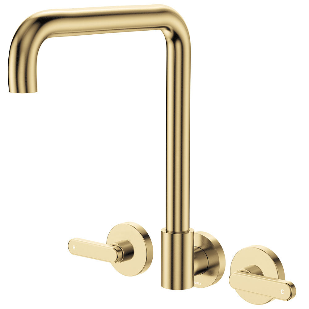 Kaya Squareline Wall Set, Lever Taps in Urban Brass