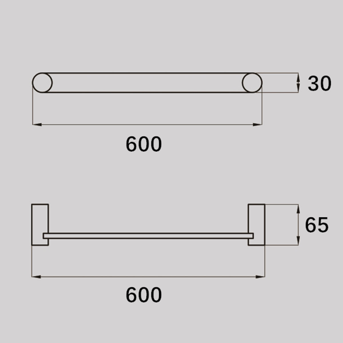 Zenmo Vivo Single Towel Rail 600mm line drawing