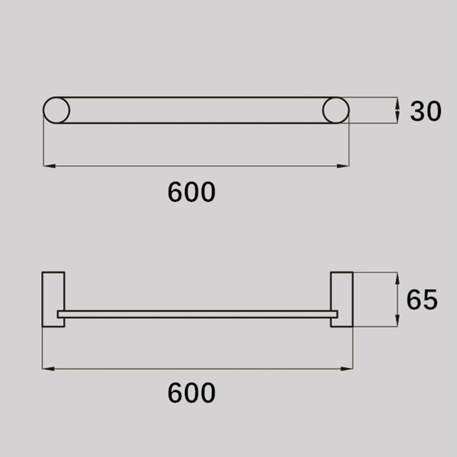 Zenmo Vivo Single Towel Rail 600mm line drawing