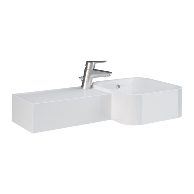 Fienza RAK Petit Square Wall Basin, Left Edge, 1 Tap Hole, Alpine White wall hung vanity