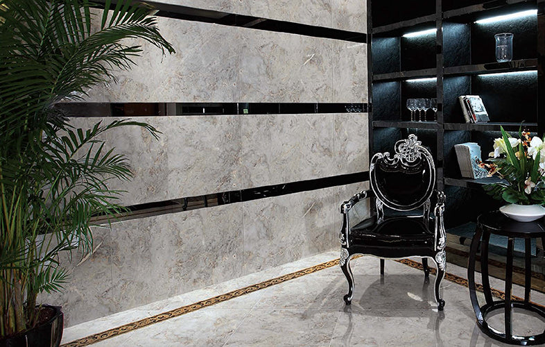 Euromarmo Breccia Grigia Marble Look Porcelain Tiles in a room setting