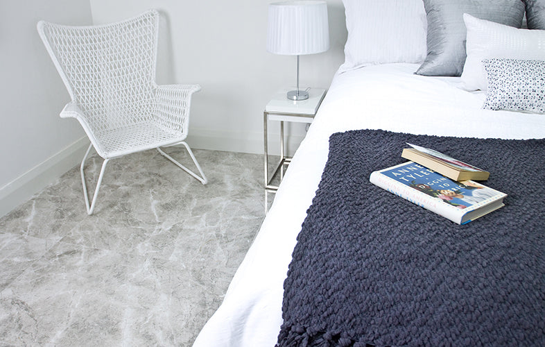 Euromarmo Breccia Grigia Marble Look Porcelain Tiles in a room setting