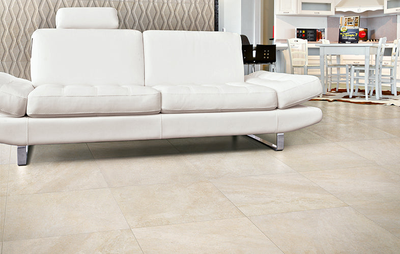 Euromarmo Crema Marfil Marble Look Porcelain Tiles in a room setting