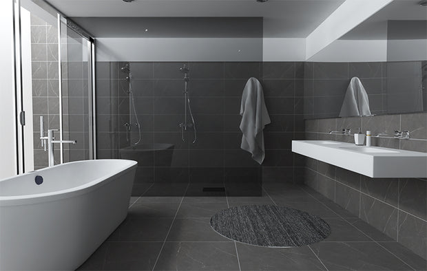 Euromarmo Pietra Grey Honed Marble Look Porcelain Tiles in a room setting