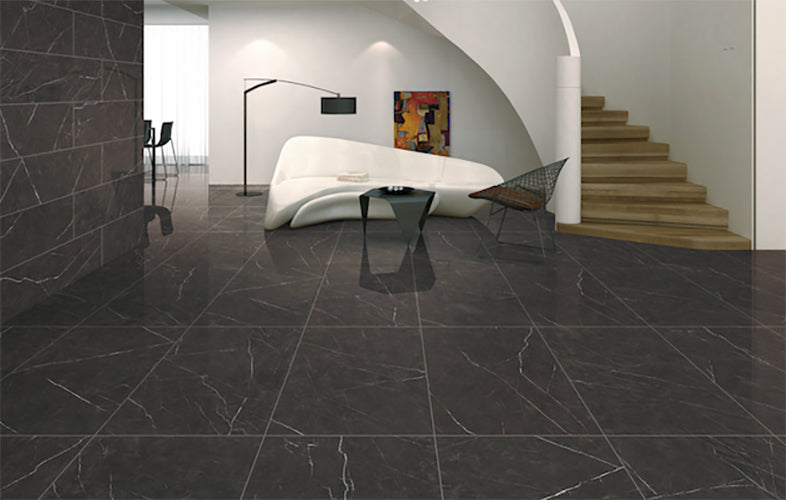 Euromarmo Pietra Grey Marble Look Porcelain Tiles in a room setting