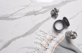 Euromarmo Statuario Venato Marble Look Porcelain Tiles in a room setting