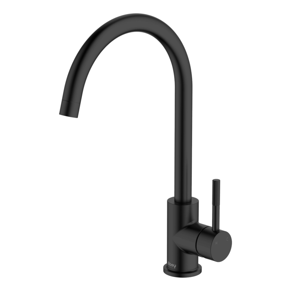 Lucia Knurled Handle Goose Sidelever Mixer in Black