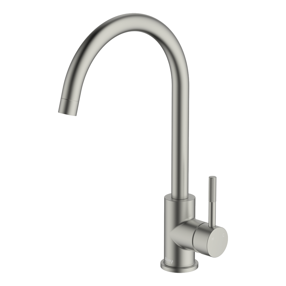 Lucia Knurled Handle Goose Sidelever Mixer in Brushed Nickel