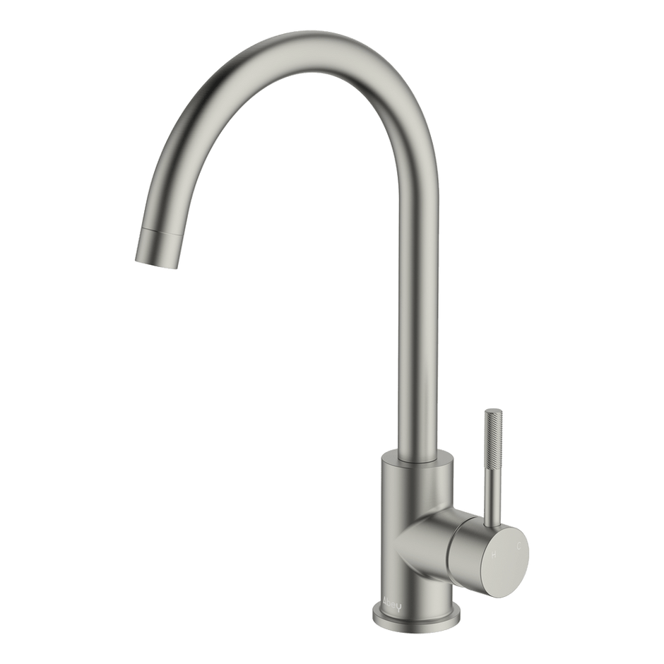 Lucia Knurled Handle Goose Sidelever Mixer in Brushed Nickel