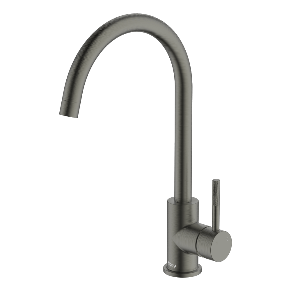 Lucia Knurled Handle Goose Sidelever Mixer in Gun Metal