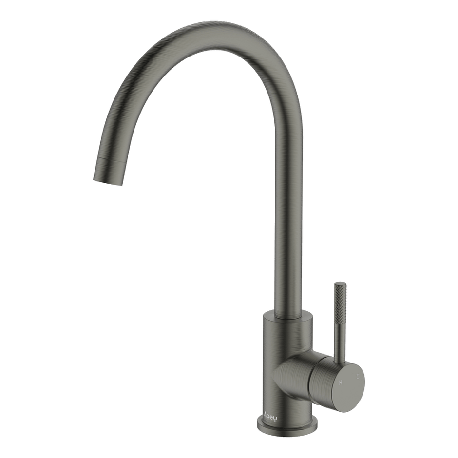 Lucia Knurled Handle Goose Sidelever Mixer in Gun Metal