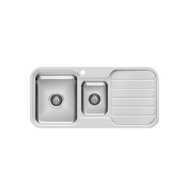 1000 Series 1 and 1/3 Left Hand Bowl Sink with Drainer and Taphole - Stainless Steel