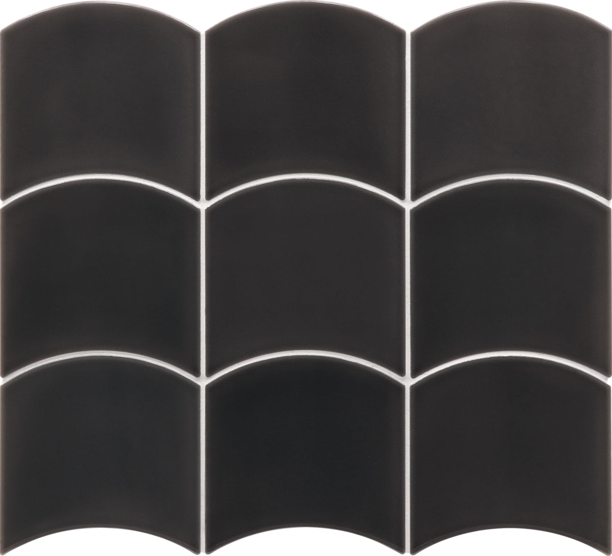 Wave Black Fish Scale Tiles 120x120mm
