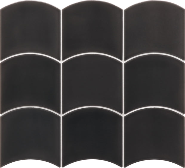 Wave Black Fish Scale Tiles 120x120mm