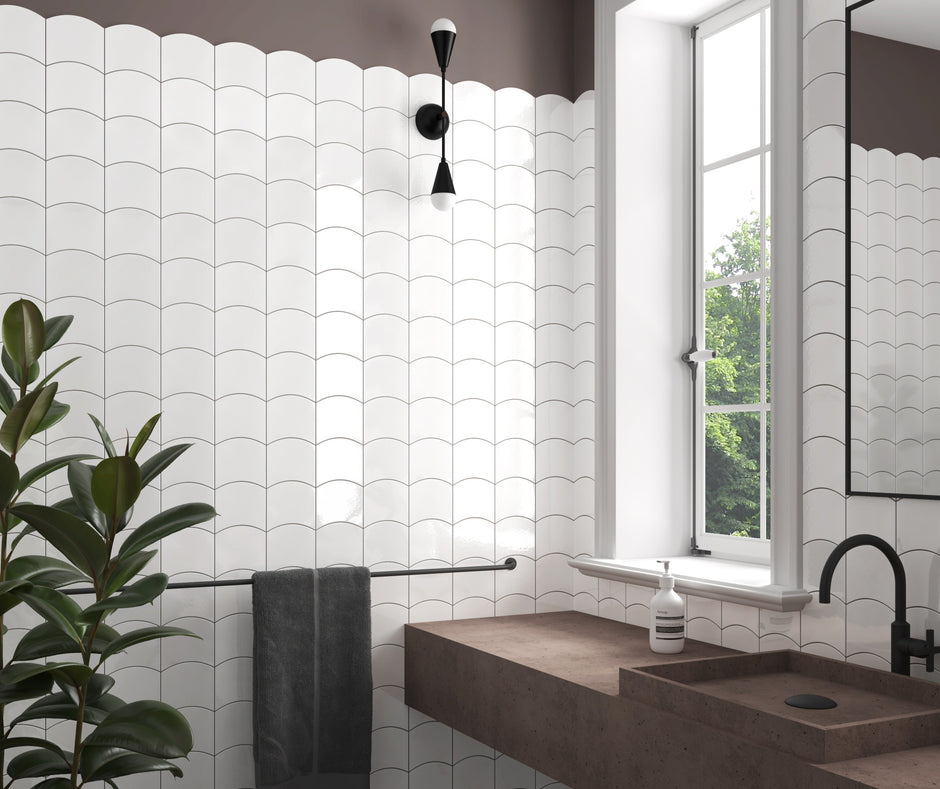 Wave White Fish Scale Tiles