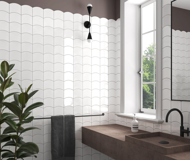 Wave White Fish Scale Tiles