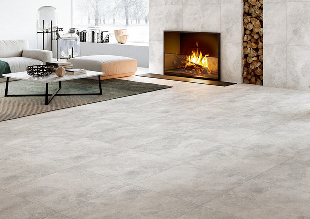 Astra Silver Cushion Edge Travertine Look Porcelain Tiles