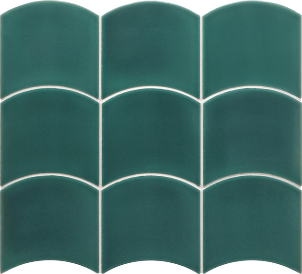 Wave Teal Grassy Fish Scale Tiles 120x120mm