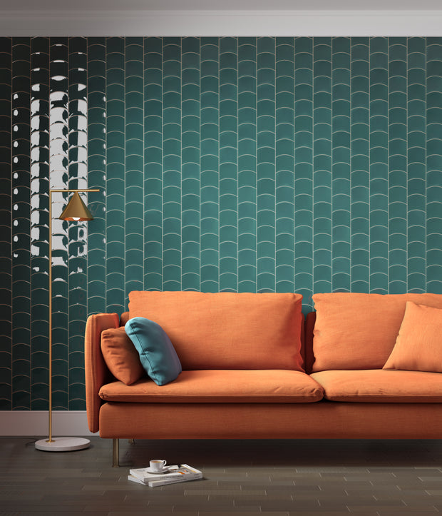 Wave Teal Grassy Fish Scale Tiles