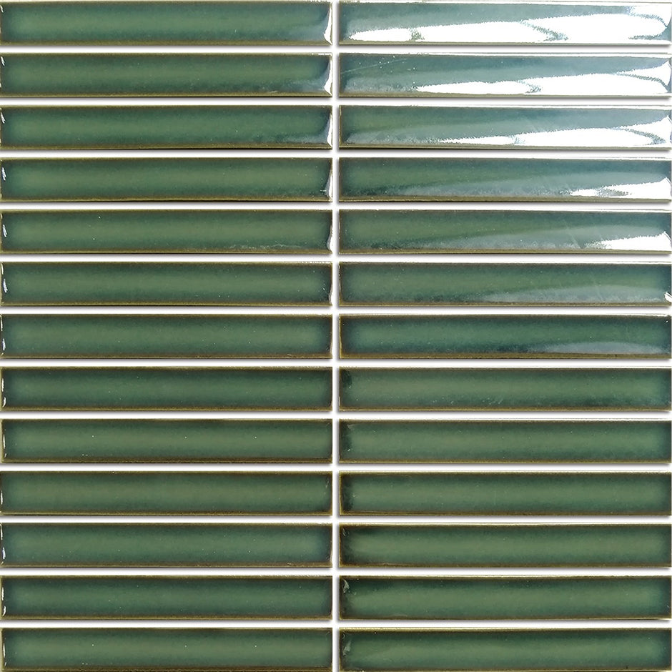 Antique Green Concave Finger Mosaic Tiles 22x145mm chips