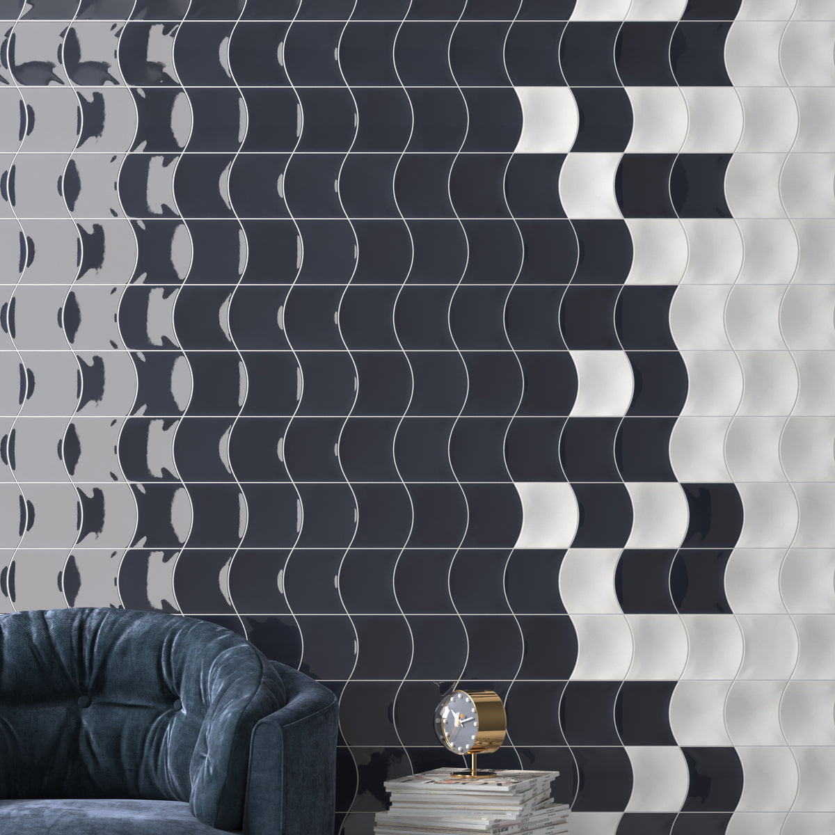 Wave Black Fish Scale Tiles