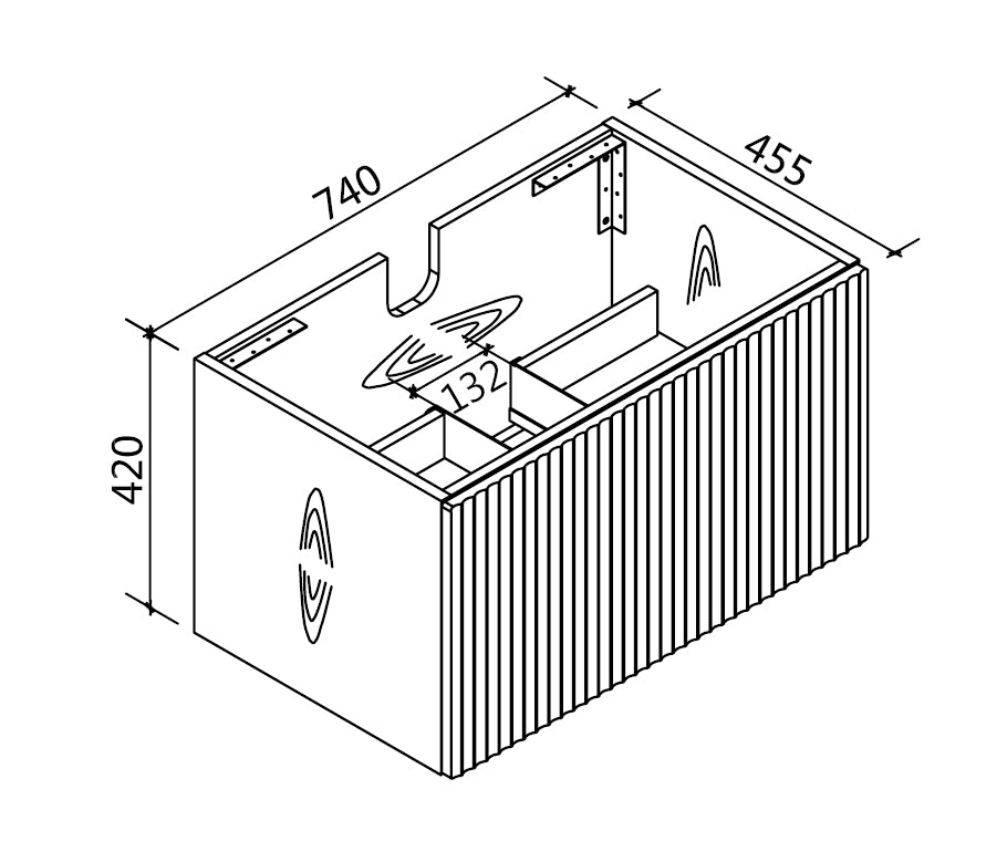 Zenmo Vivo Wall Hung Vanity 750mm line drawing