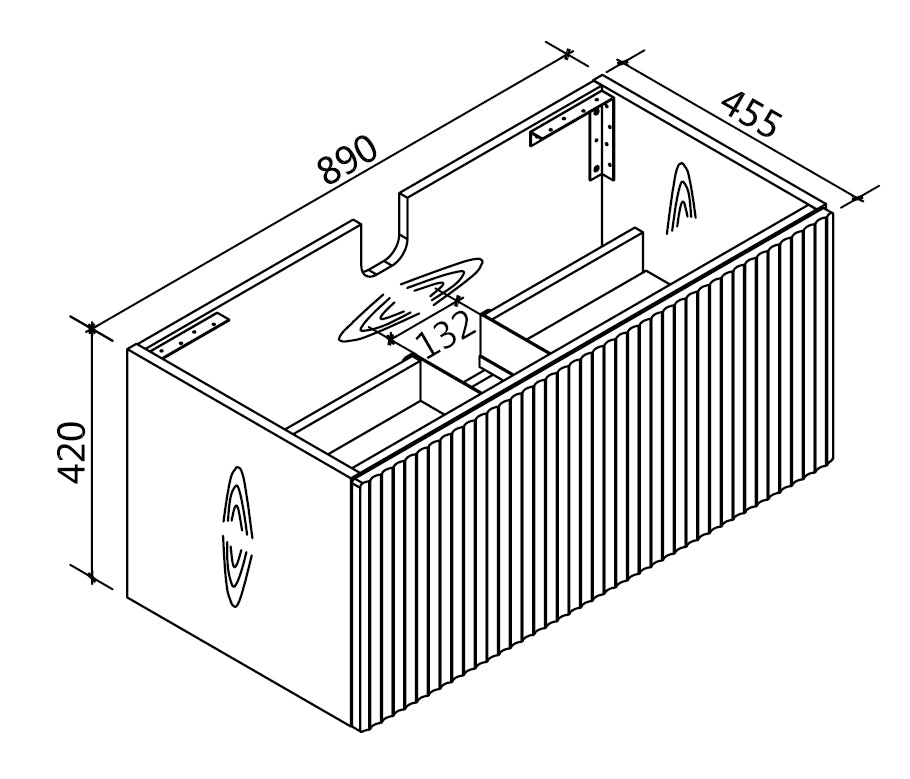 Zenmo Vivo Wall Hung Vanity 900mm line drawing