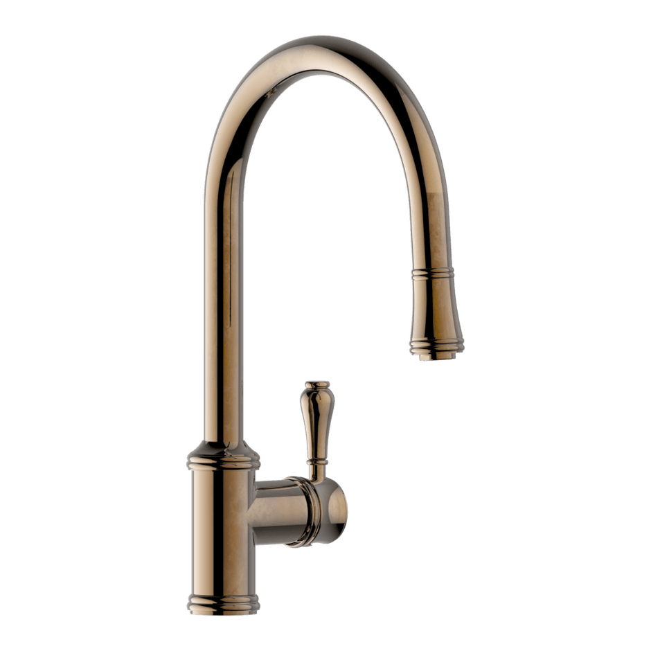 Provincial Single Lever Kitchen Mixer with Pull Out in Natural Brass