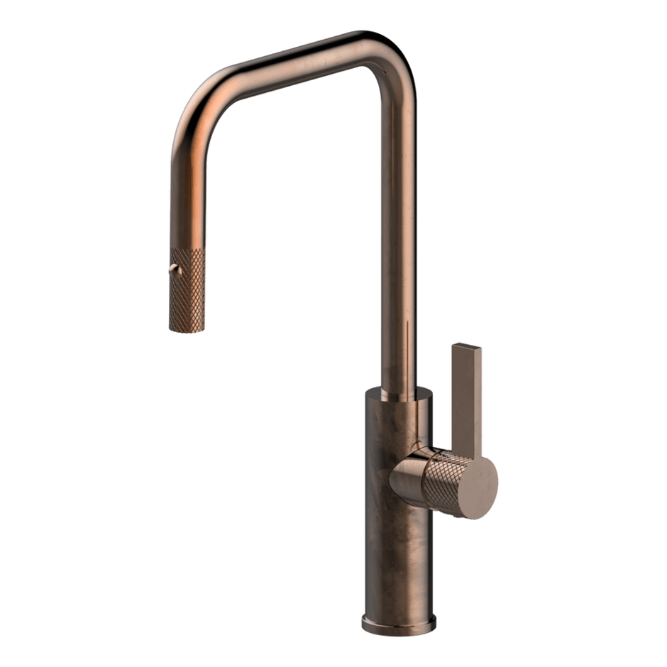 Luz Industrial Pull Out Kitchen Mixer Dual Spray in Natural Brass