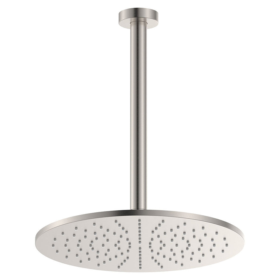 Empire Slim Ceiling Shower 300mm Head, 350mm Drop in Brushed Nickel
